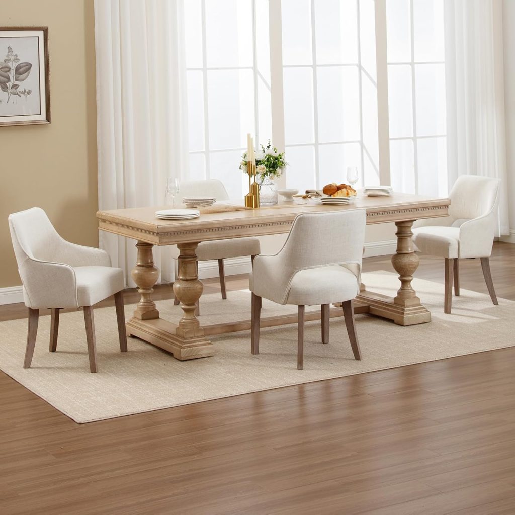 Linen Dining Chairs Set of 4 Upholstered Accent Chairs Side Chair with Wood Legs for Living Room/Dining Room/Bedroom/Restaurant, Cream Linen Dining Chairs Set of 4 Upholstered Accent Chairs Side Chair with Wood Legs for Living Room/Dining Room/Bedroom/Restaurant, Cream