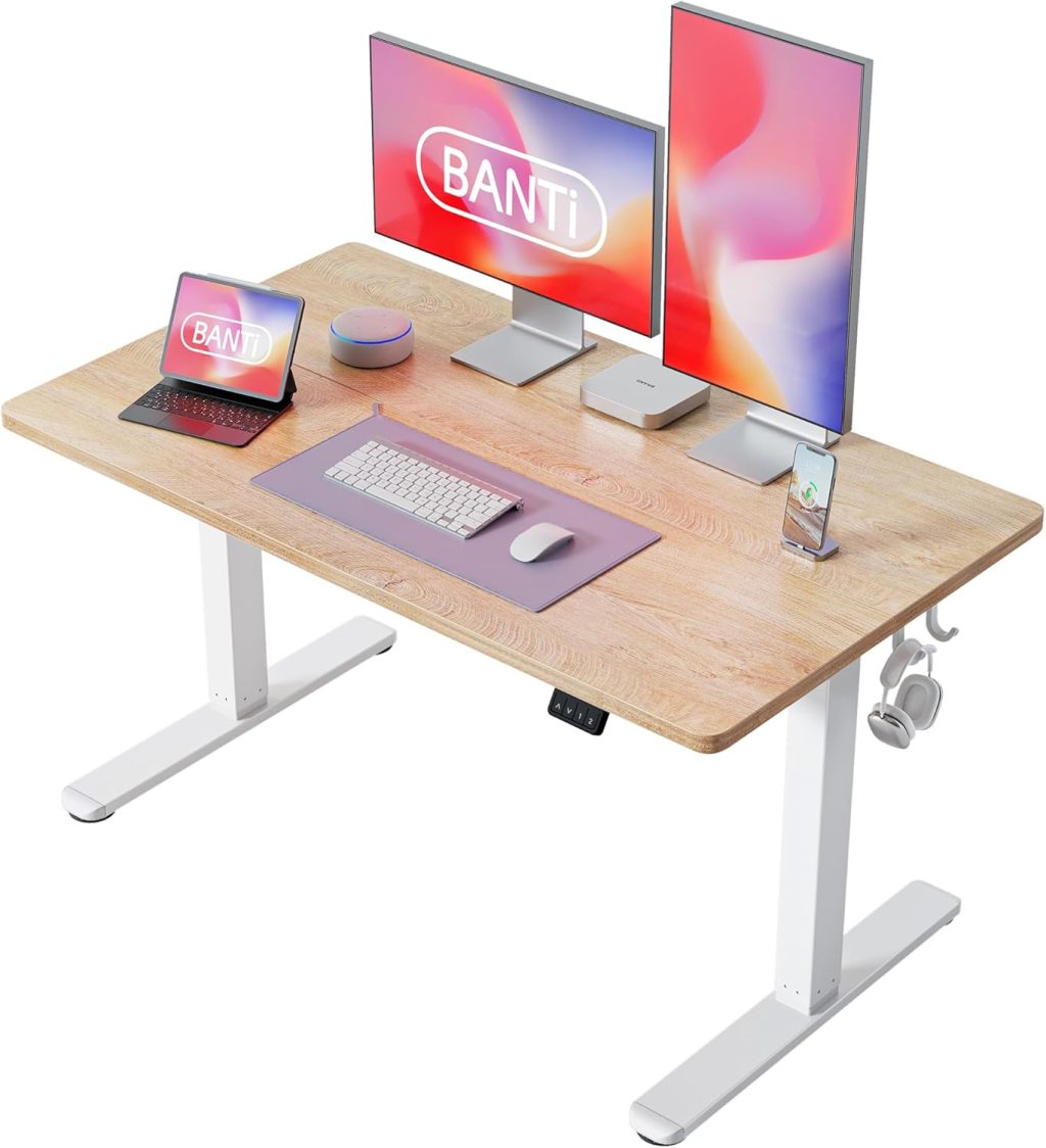 BANTI 48” Standing Desk, Electric Stand up Height Adjustable Home Office Table, Sit Stand Desk with Splice Board, Maple BANTI 48” Standing Desk, Electric Stand up Height Adjustable Home Office Table, Sit Stand Desk with Splice Board, Maple