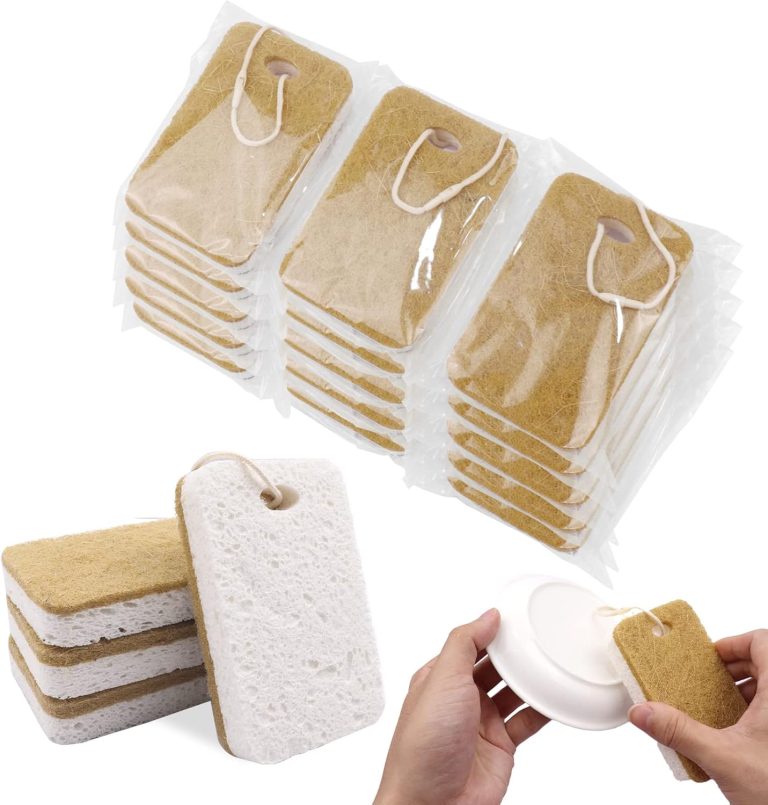 Natural Sponge, Sponges Individually Wrapped, Non Scratch Kitchen Cleaning Sponge Scouring Pad Cellulose Coconut Scrubbing Sponge for Washing Dishes (Pack of 12 – Yellow)