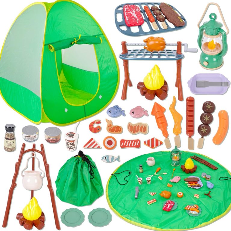 Camping Set Toys with Pop up Play Tent Indoor Outdoor Pretend Camping Playset for Toddlers Kids Boys Girls 3-5 Years Old