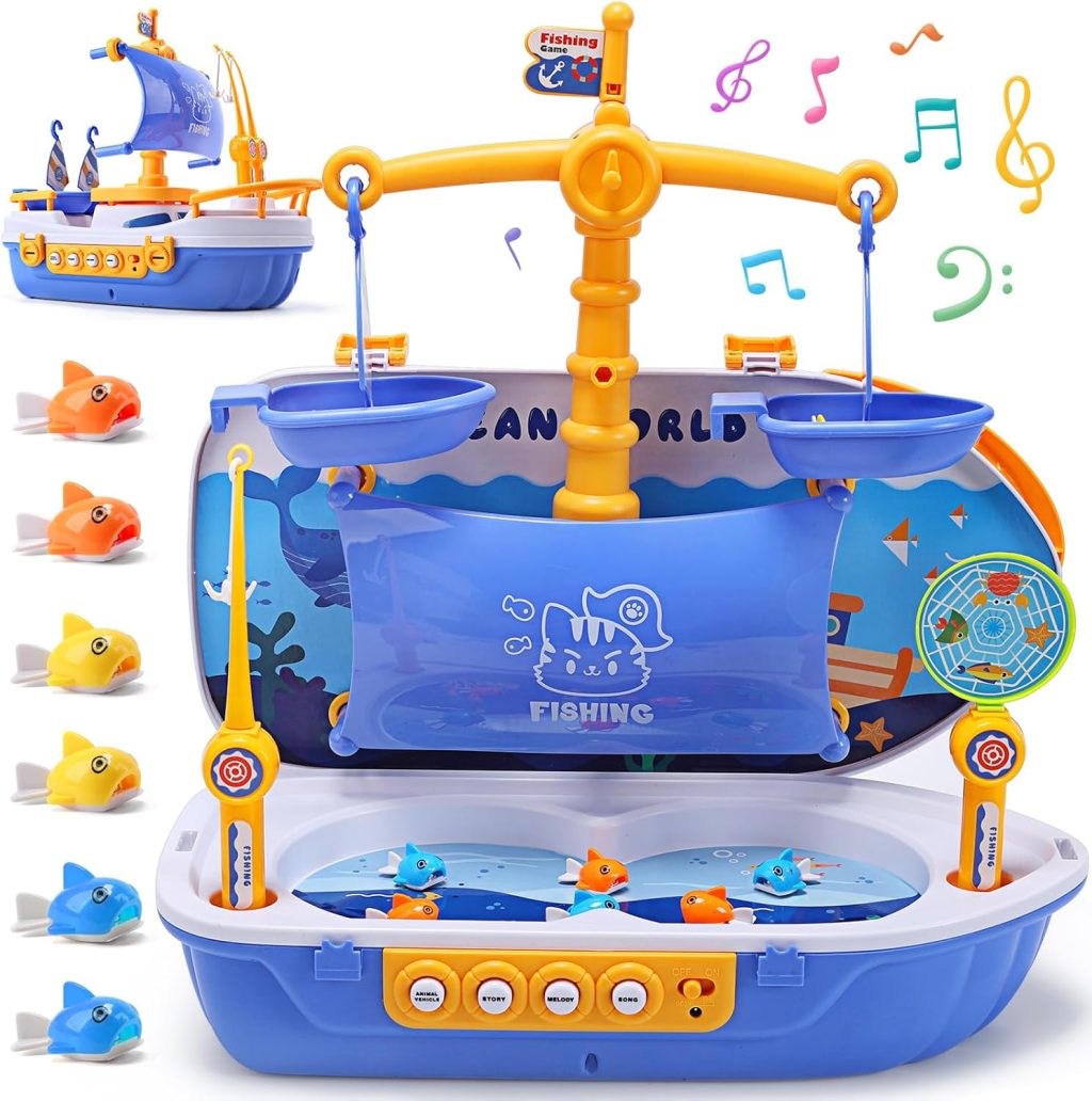CUTE STONE 3-in-1 Toy Boat, Ship Toy Fishing Game, Magnetic Fishing Toys with 10 Fish, 2 Toy Fishing Poles, Electronic Playset with Fishing Pond, Educational Gift with Music for Kids Boys Girls CUTE STONE 3-in-1 Toy Boat, Ship Toy Fishing Game, Magnetic Fishing Toys with 10 Fish, 2 Toy Fishing Poles, Electronic Playset with Fishing Pond, Educational Gift with Music for Kids Boys Girls