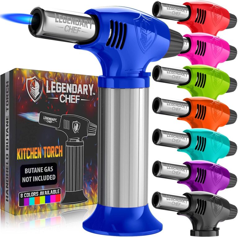 Culinary Cooking Torch – Kitchen Food Torch for Creme Brulee, Baking, Desserts and Searing- Butane Torch Lighter, Blow Torch for Cooking with Lock and Adjustable Flame (Butane Gas Not Included) Blue