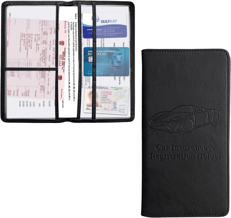 Kewucn Car Registration and Insurance Holder, Leather Auto Glove Box Organizer with Magnetic Shut, Vehicle Compartment Accessories Case for Cards, Driver License & Essential Documents