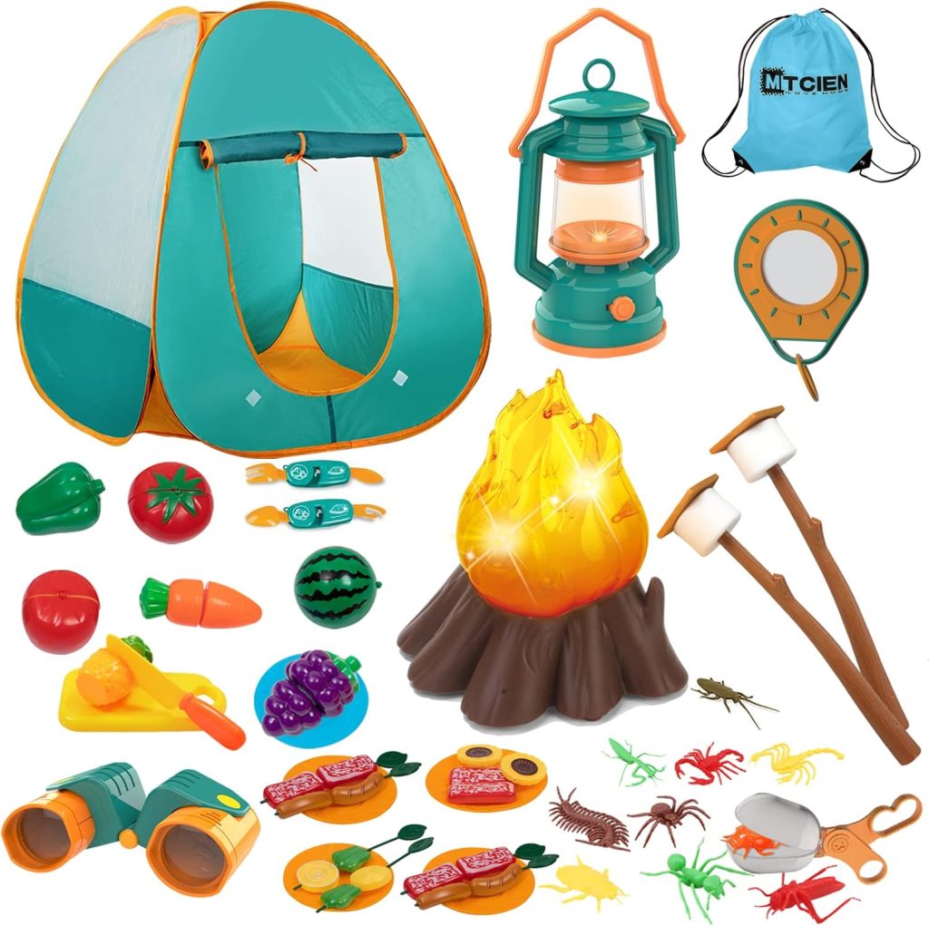 Mitcien Kids Camping Gear Set with Play Tent Pretend Campfire Fruits Marshmallow Toys Camping Toys Toddlers Boys Girls Indoor Outdoor Explore Adventure Toys Mitcien Kids Camping Gear Set with Play Tent Pretend Campfire Fruits Marshmallow Toys Camping Toys Toddlers Boys Girls Indoor Outdoor Explore Adventure Toys