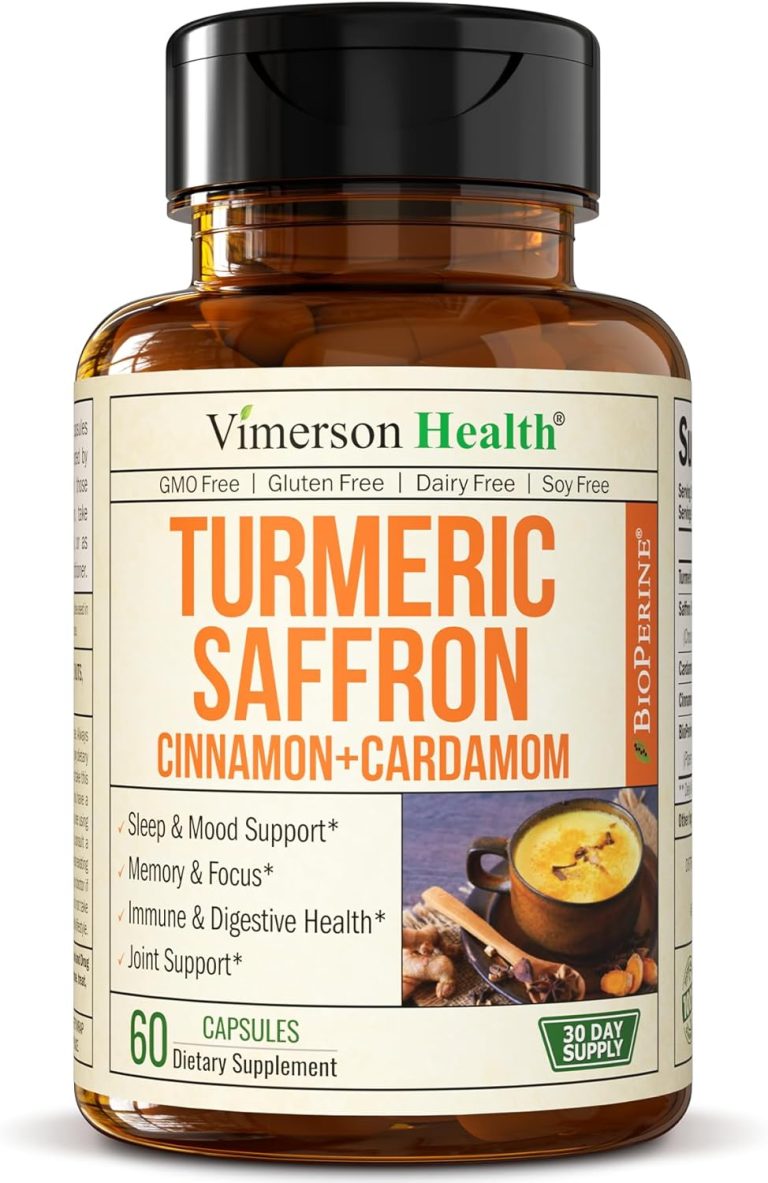 Turmeric Saffron Supplements with Cinnamon powder & Cardamom – Antioxidant Joint Support Supplement Contains Turmeric Curcumin with Black Pepper for Mood, Memory, Eye Health & Well-Being – 60 Capsules