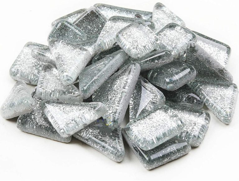 Mosaic Tiles,Glass Tiles, Shine Crystal Mosaic Glass Pieces Bulk Assorted Square and Triangle Glitter Crystal Mosaic Tiles for Home Decoration or DIY Crafts 200g (Sliver)