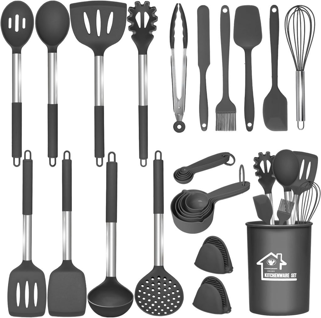 27 Pcs kitchen Utensils Set,446°F Heat Resistant Non-Stick Kitchen Gadgets,Stainless Steel Handle Utensil Sets,Cooking Utensils Set with Holder,Kitchen Accessories,Kitchen Essentials,Dishwasher Safe 27 Pcs kitchen Utensils Set,446°F Heat Resistant Non-Stick Kitchen Gadgets,Stainless Steel Handle Utensil Sets,Cooking Utensils Set with Holder,Kitchen Accessories,Kitchen Essentials,Dishwasher Safe