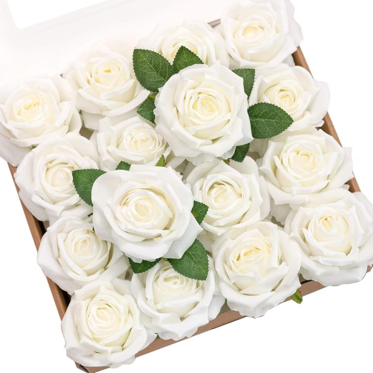 Ling’s Moment Artificial Flowers 16pcs Ivory Silk Roses with Stems, 3.5″ Fake Vendela Roses Bulk for DIY Wedding Bouquets Centerpieces Party Baby Shower Home Decoration