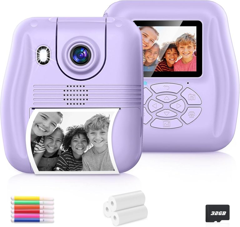 Kids Camera Instant Print, Christmas Birthday Gifts for 3-10 Year Old Girls Boys, 12MP Selfie Digital Toddler Camera Portable Kids Toys, 1080P Child Video Camera with Print Paper, 32GB Card- Purple