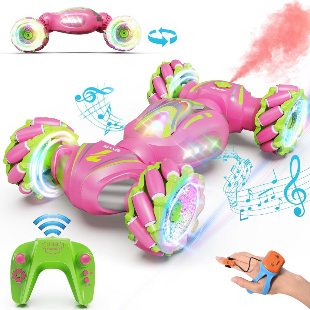 Remote Control Car, Pink RC Cars for Girls, Gesture Control Stunt Car with Light & Music, 4WD, 360ยฐ Rotating, 2.4Ghz Remote Control Car Toys, Birthday Gift for Kids Age 6+ Remote Control Car, Pink RC Cars for Girls, Gesture Control Stunt Car with Light & Music, 4WD, 360ยฐ Rotating, 2.4Ghz Remote Control Car Toys, Birthday Gift for Kids Age 6+