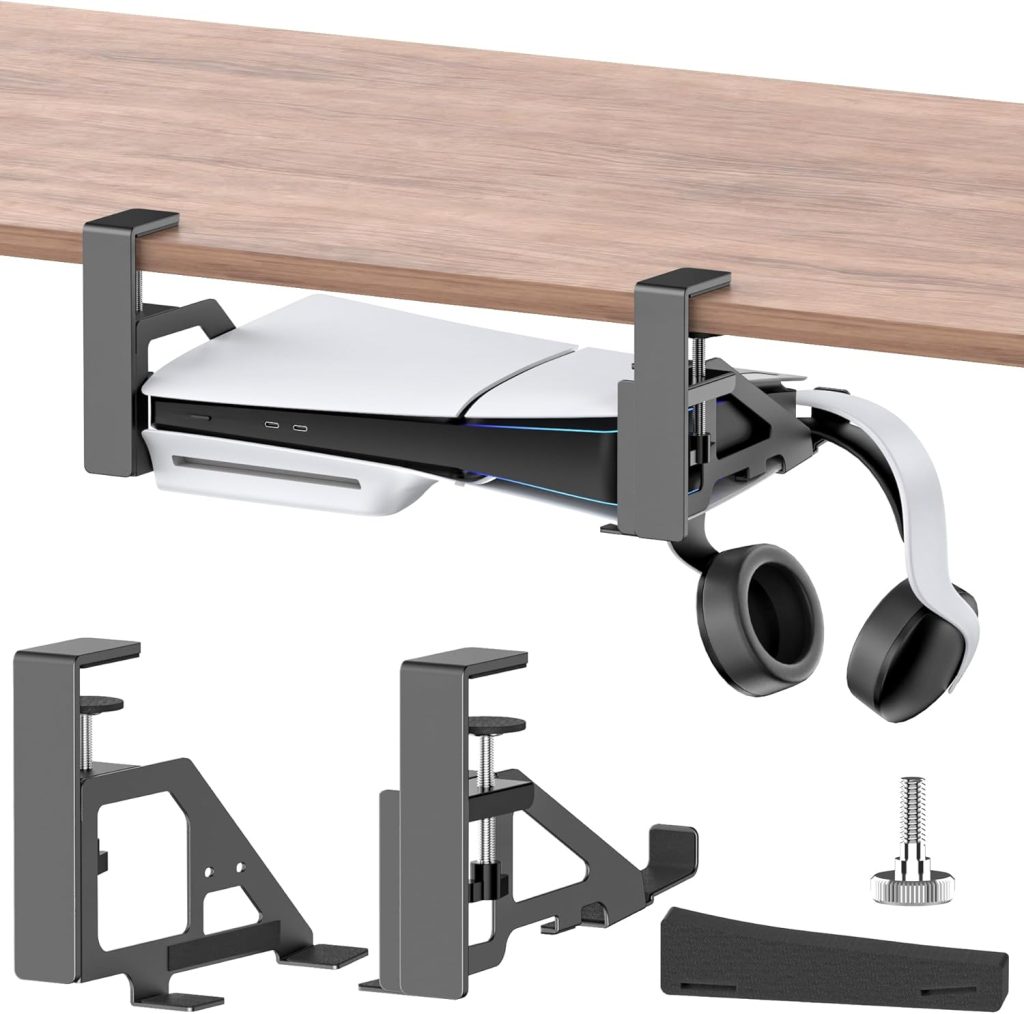 No-Drill PS5/PS5 Slim Under Desk Mount, Metal Under Desk PS5 Mount for PS5 Slim Digital & Disc, PS5 Mount Under Desk with Clamp Mount, Screw and EVA Foam for PS5 Digital Console No-Drill PS5/PS5 Slim Under Desk Mount, Metal Under Desk PS5 Mount for PS5 Slim Digital & Disc, PS5 Mount Under Desk with Clamp Mount, Screw and EVA Foam for PS5 Digital Console
