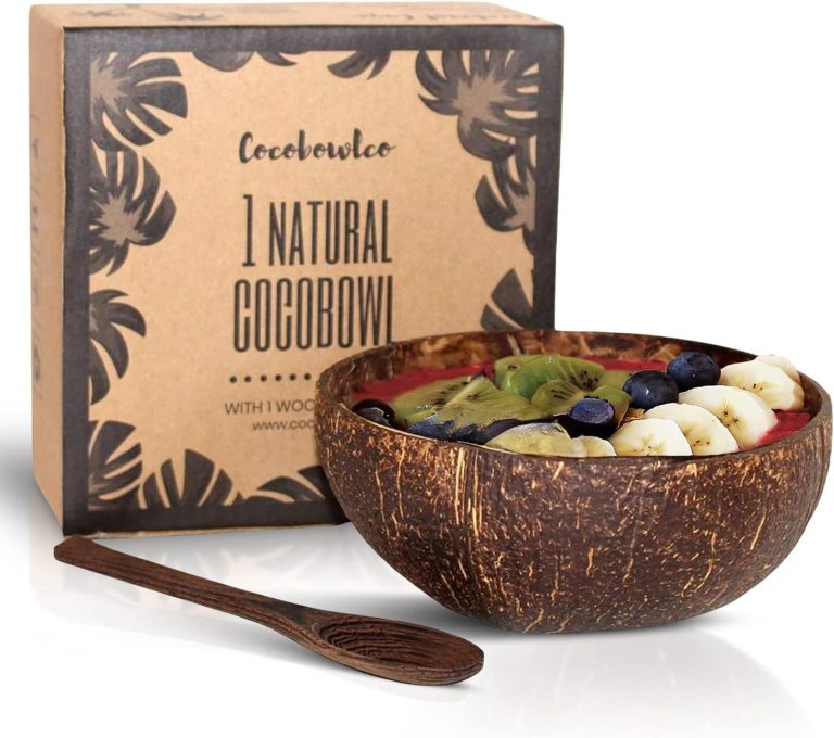 Coconut Bowl & Wooden Spoons Bowl Set – Birthday Gifts for Women – Coconut Bowls for Eco Friendly Kitchen Decor, Acai Bowls & Smoothie Bowls (1, Natural)
