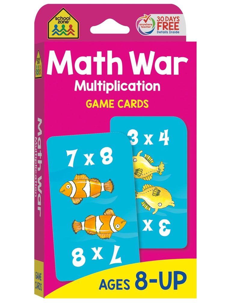 School Zone – Math War Multiplication Game Cards – Ages 8+, 3rd Grade, 4th Grade, 5th Grade, Math Games, Beginning Algebra, Multiplication Facts & Tables, and More
