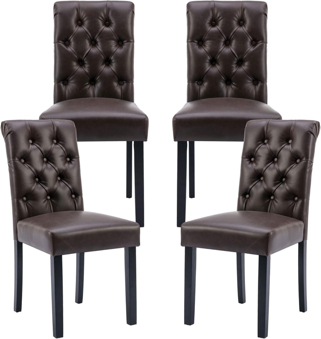 Farmhouse Dining Chairs Set of 4, PU Leather Kitchen Chairs, Modern Tufted Accent Chairs Solid Wood Parsons Side Chairs for Home/Living Room/Bedroom/Resturant, Chocolate Farmhouse Dining Chairs Set of 4, PU Leather Kitchen Chairs, Modern Tufted Accent Chairs Solid Wood Parsons Side Chairs for Home/Living Room/Bedroom/Resturant, Chocolate