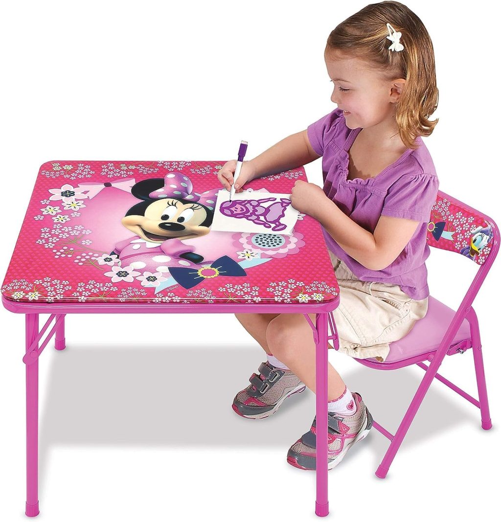Minnie Mouse Table & Chair Set for Toddlers 24-48M, Includes 1 Table & 1 Chair [Amazon Exclusive] Table: 20″L x 20″W x 16.4″H, Chair: 12″L x 11.6″W x 17″H – Weight Limit: 70 lbs