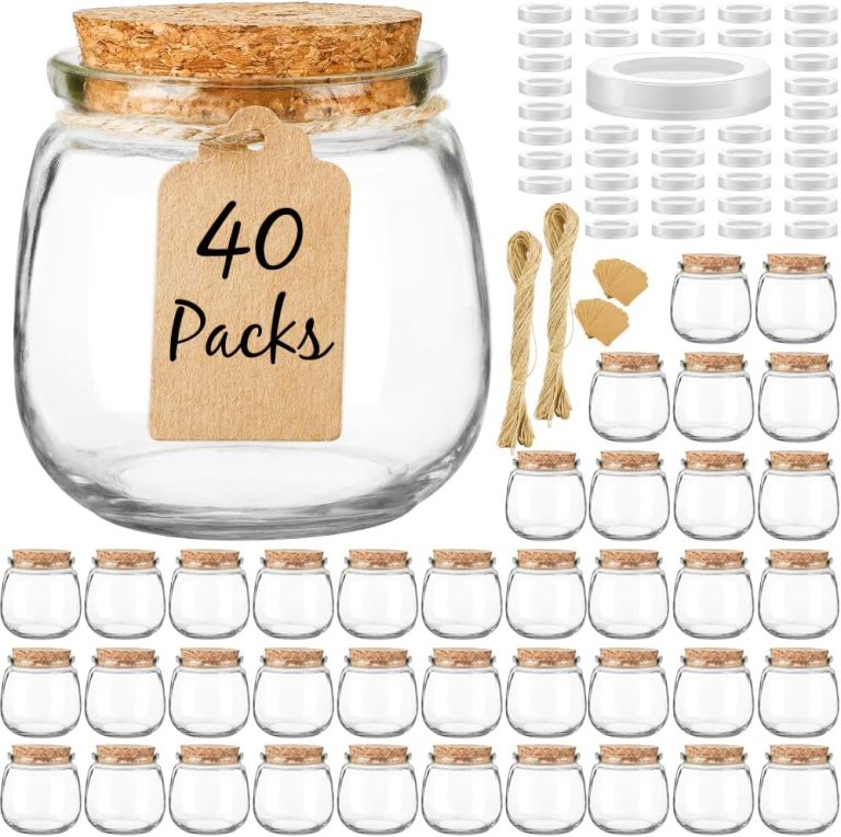 Syntic 40 Pack Empty Candle Jars for Candle Making Candles, 7oz Small Glass Jars with Cork Lids, Honey Jars with PE Lids for Wedding Favor, DIY Gift Jars, Baby Shower, Spices, with Twine, Labels, Tags