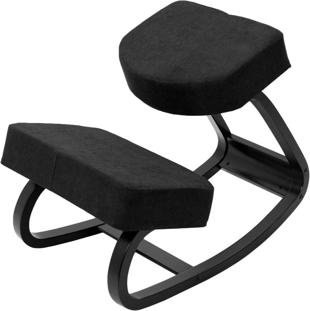 DRAGONN by VIVO Wooden Rocking Kneeling Chair, Ergonomic Rocker Stool for Home and Office, Angled Posture Seat, Black Frame, Black Cushions, DN-CH-K04RB DRAGONN by VIVO Wooden Rocking Kneeling Chair, Ergonomic Rocker Stool for Home and Office, Angled Posture Seat, Black Frame, Black Cushions, DN-CH-K04RB