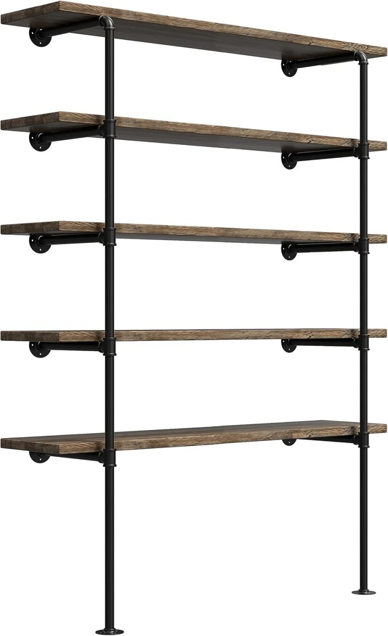 (77″Tall,14″Deep,2pcs) Industrial Retro Wall Mount Iron Pipe Shelf,DIY Open Bookshelf,Hung Bracket,Home Improvement Kitchen Shelves,Tool Utility Shelves, Office Shelves, Pipe Shelving