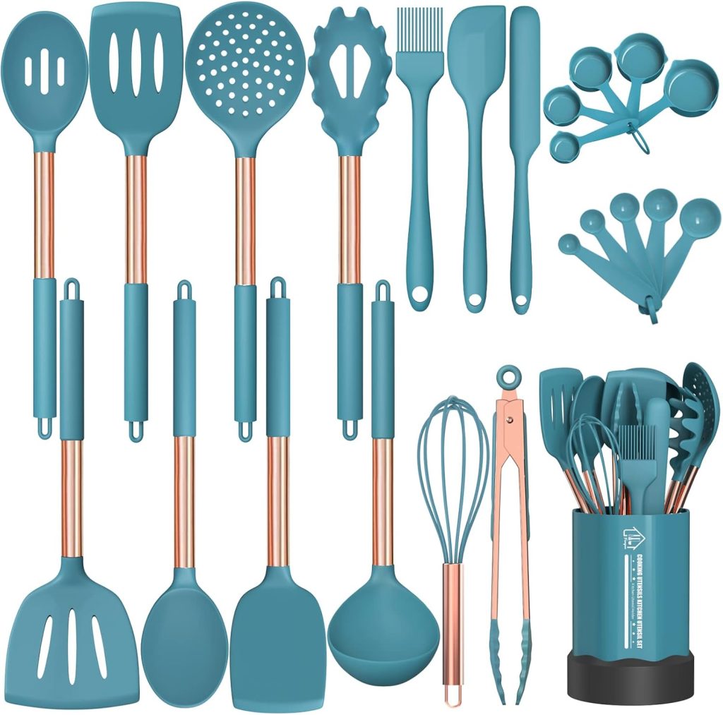 Silicone Cooking Utensil Set, Fungun Kitchen Utensils Set with Copper Handle 24 Pcs Kitchen Gadgets Tools Set, Non-stick Heat Resistant Kitchen Spatulas Set – Blue Silicone Cooking Utensil Set, Fungun Kitchen Utensils Set with Copper Handle 24 Pcs Kitchen Gadgets Tools Set, Non-stick Heat Resistant Kitchen Spatulas Set – Blue