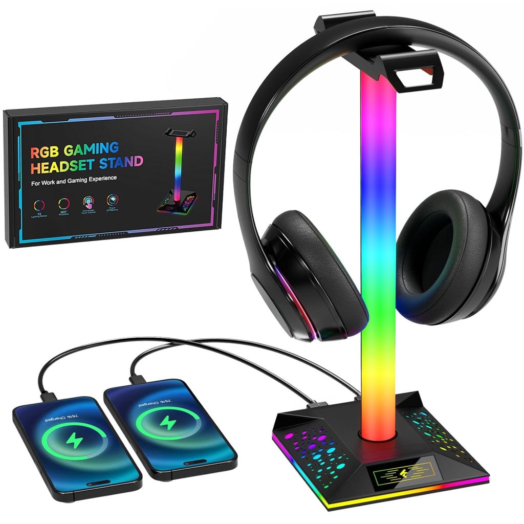 Hcman Headphone Stand Gaming Headset Holder RGB PC Gaming Accessories for Desk, Cool LED Headset Stand with 2 USB Charger for Gamer, Black Hcman Headphone Stand Gaming Headset Holder RGB PC Gaming Accessories for Desk, Cool LED Headset Stand with 2 USB Charger for Gamer, Black