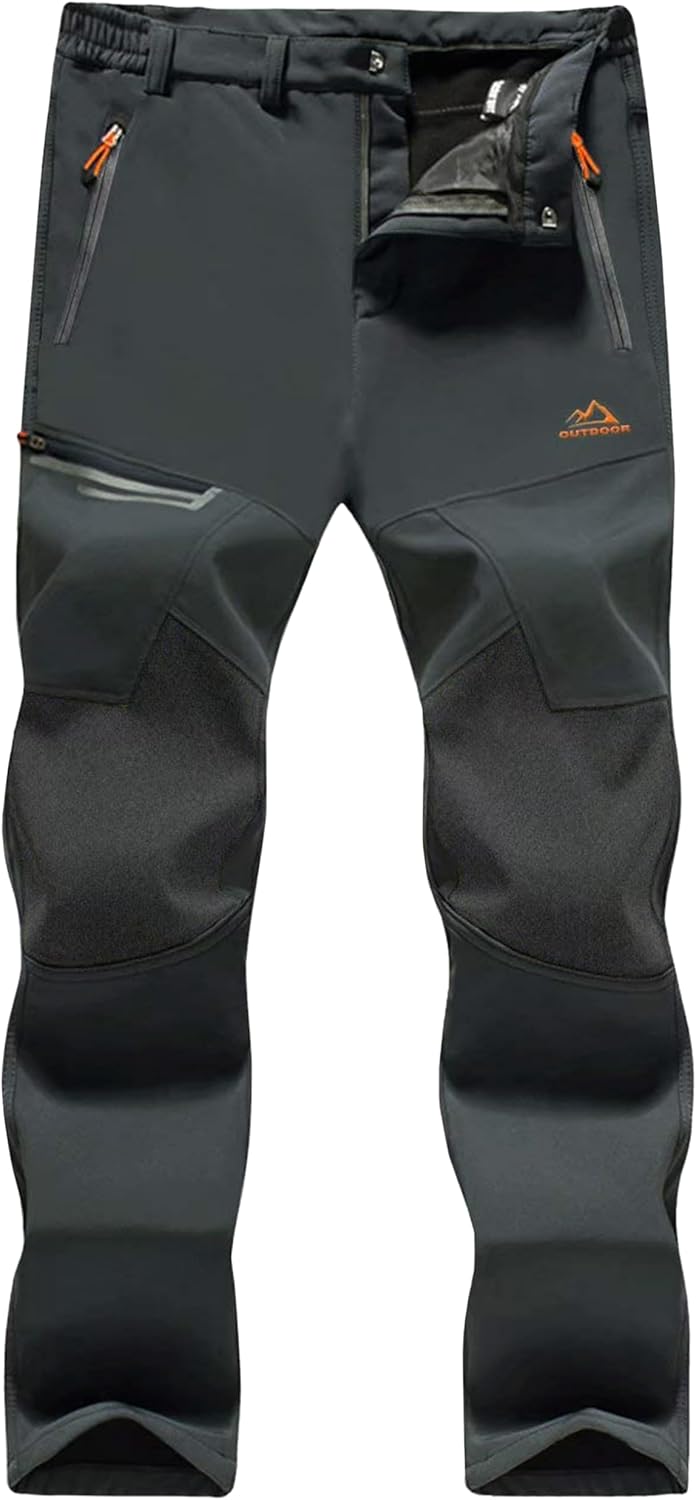 MAGCOMSEN Men’s Winter Pants Fleece Lined Ski Snow Pants Water Resistant 4 Zip Pockets Outdoor Pants