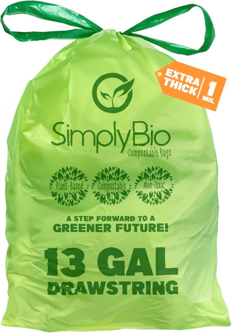 13 Gallon Compostable Trash Bags Drawstring, Heavy Duty Extra Thick 1 Mil, 49.21 Liter, 30 Bags, Tall Kitchen Food Scrap Waste Bag, ASTM D6400, US BPI and OK Compost Home Certified