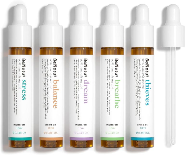 Benatu Essential Oils Blend Set, Natural Fragrance Gift for Women and Men, Organic Aromatherapy Kit for Diffuser, Home, Body Topical Massage (Dream, Breathe, Balance, Stress, Theives)