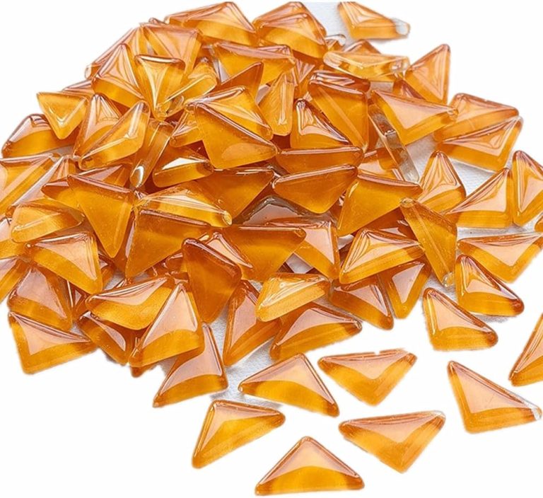 QLP 200g Bulk Triangle Mosaic Tiles Glitter Glass Pieces Assorted Color Opaque Mosaic Glass Crafts Supplies for DIY Picture Coaster Home Mosaic Decoration (Orange)