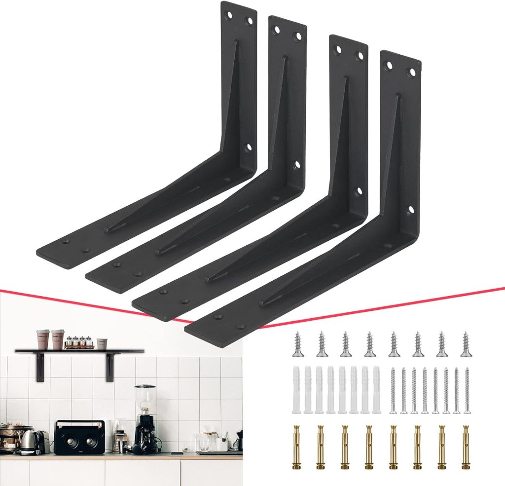 CLT Black Shelf Bracket, 18” Quarter Inch (1/5″) Thick- Max Load: 550 lb Industrial Modern Farmhouse Heavy Duty Corner Brace Joint Right Angle Bracket for Table Bench, Space Saving DIY, Pack of 4 CLT Black Shelf Bracket, 18” Quarter Inch (1/5″) Thick- Max Load: 550 lb Industrial Modern Farmhouse Heavy Duty Corner Brace Joint Right Angle Bracket for Table Bench, Space Saving DIY, Pack of 4