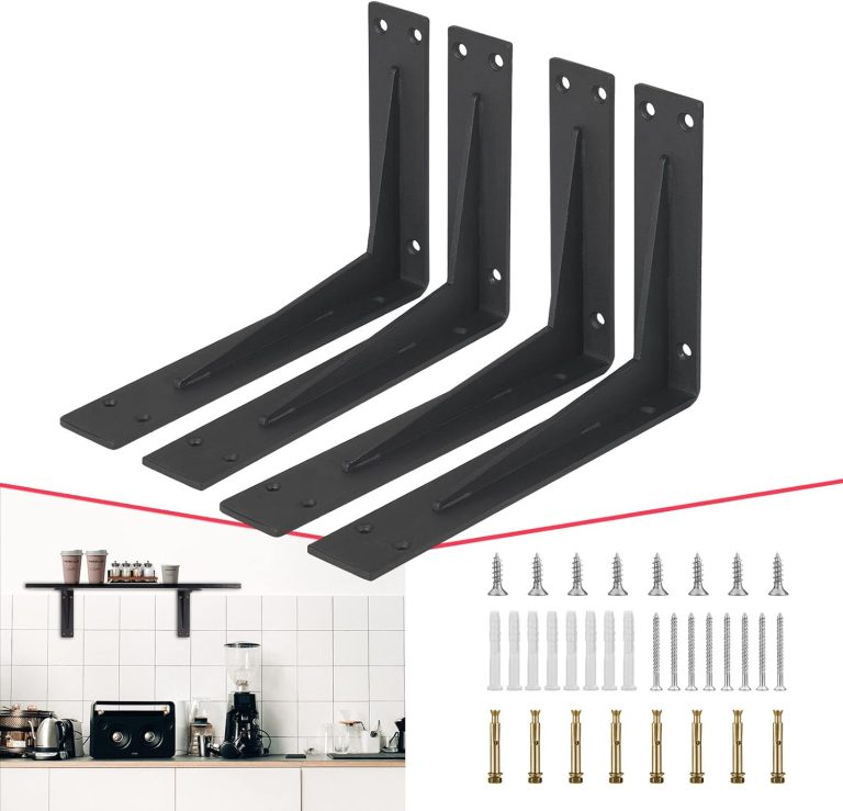 CLT Black Shelf Bracket, 18” Quarter Inch (1/5″) Thick- Max Load: 550 lb Industrial Modern Farmhouse Heavy Duty Corner Brace Joint Right Angle Bracket for Table Bench, Space Saving DIY, Pack of 4