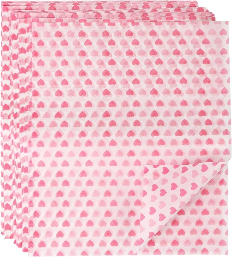MIDELONG 50PCS Wax Paper Sheets Food Wrapping Paper Greaseproof Waterproof Dry Waxed Deli Wraps Paper Sheets Non-Stick Liners Tissue for Bread Sandwich Burger,Heart Love Style
