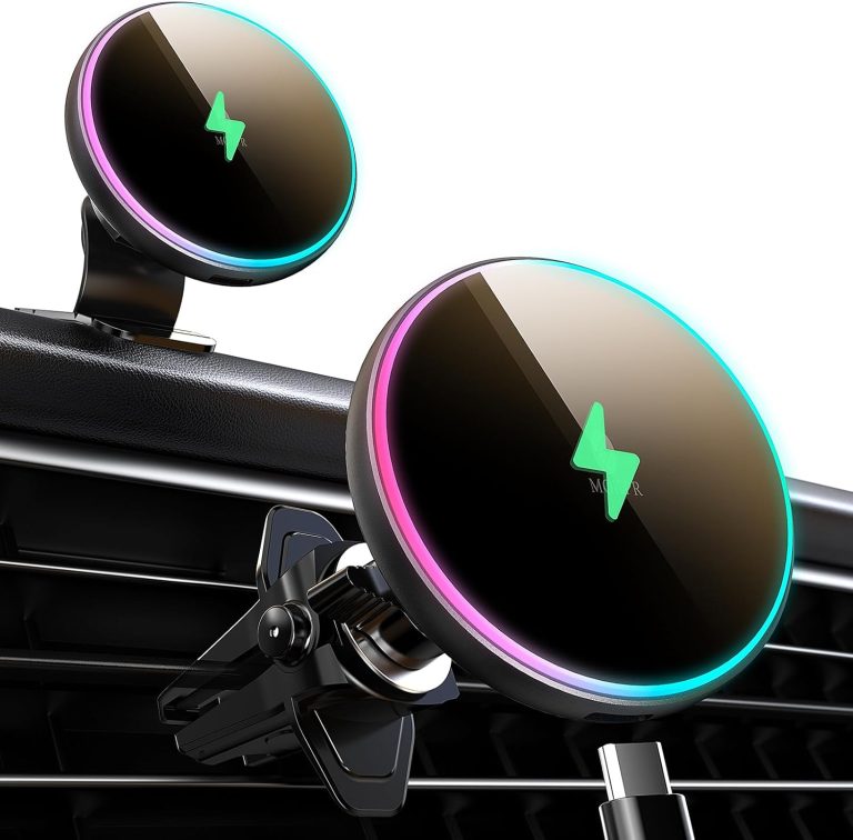 MOKPR for Magsafe Car Mount Charger-15W Wireless Car Charger-Magnetic Car Phone Holder for Dash Air Vent-LED RGB HandsFree Car Mount Fast Car Charger for iPhone 16 15/14/13/12 Series