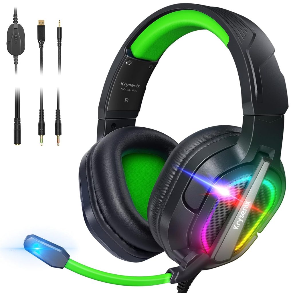 Gaming Headset for PS4 PS5 PC Mac Xbox Series X,Noise Canceling Headphones with Microphone,PG2 Computer Headset with 3.5mm Jack & RGB Light Black/Green Gaming Headset for PS4 PS5 PC Mac Xbox Series X,Noise Canceling Headphones with Microphone,PG2 Computer Headset with 3.5mm Jack & RGB Light Black/Green