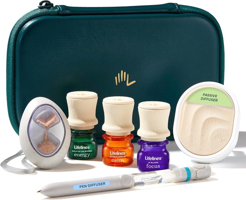 Lifelines Sensory Essentials Travel Set – Includes Everyday Aromatherapy Diffuser, Fidget Grounding Stone, Pen Diffuser & 3 Essential Oil Blends – Unique Sensory Gifts for Women & Men Lifelines Sensory Essentials Travel Set – Includes Everyday Aromatherapy Diffuser, Fidget Grounding Stone, Pen Diffuser & 3 Essential Oil Blends – Unique Sensory Gifts for Women & Men
