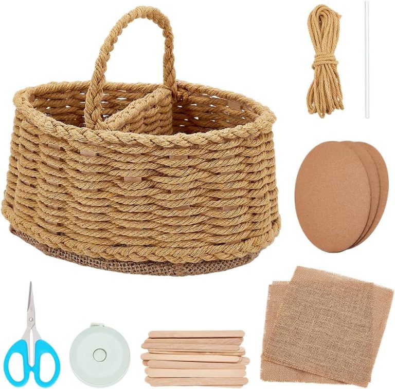 FREEBLOSS Macrame Cord Woven Basket Kit for Beginners Storage Basket Storage Bins DIY Basket Kit Basket Making Supplies for Adults