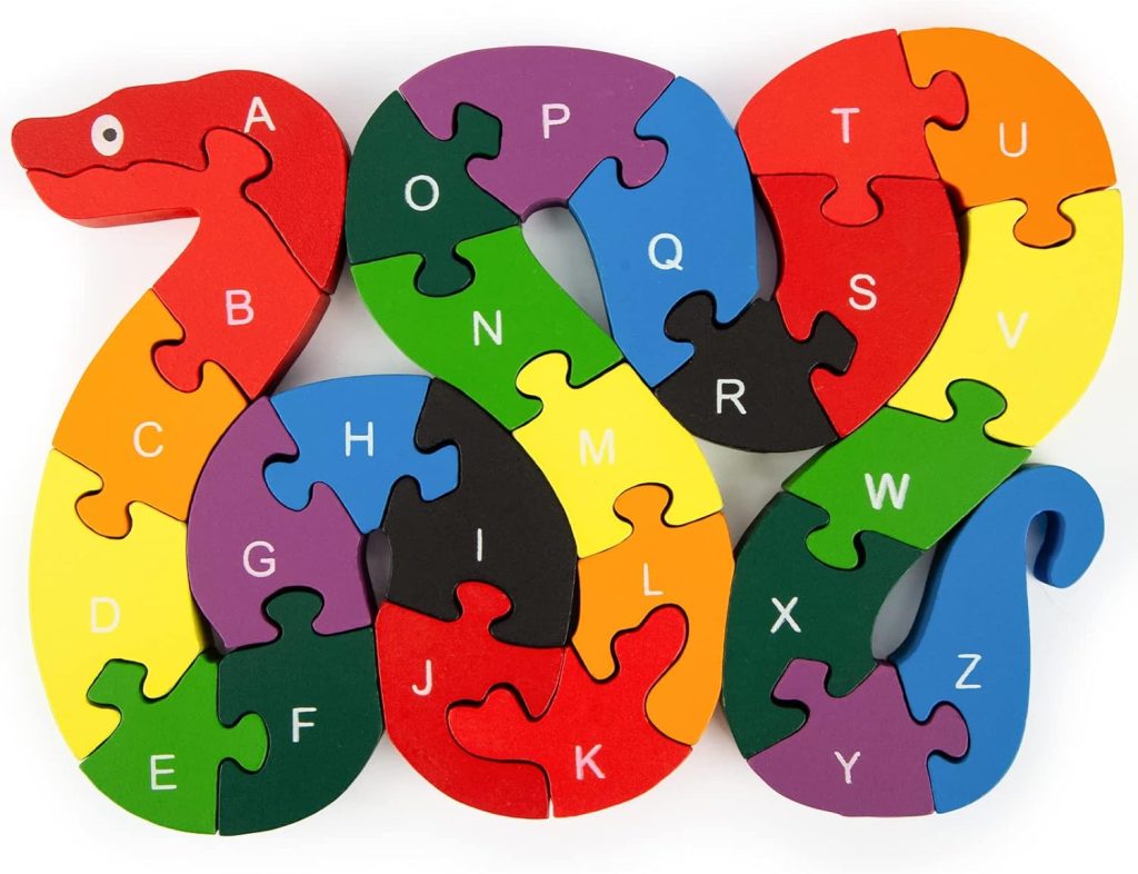 LOVESTOWN Alphabet Jigsaw Puzzle, Building Blocks Animal Wooden Puzzle, Wooden Snake Letters Numbers Block Toys for Kids Birthday Gifts LOVESTOWN Alphabet Jigsaw Puzzle, Building Blocks Animal Wooden Puzzle, Wooden Snake Letters Numbers Block Toys for Kids Birthday Gifts