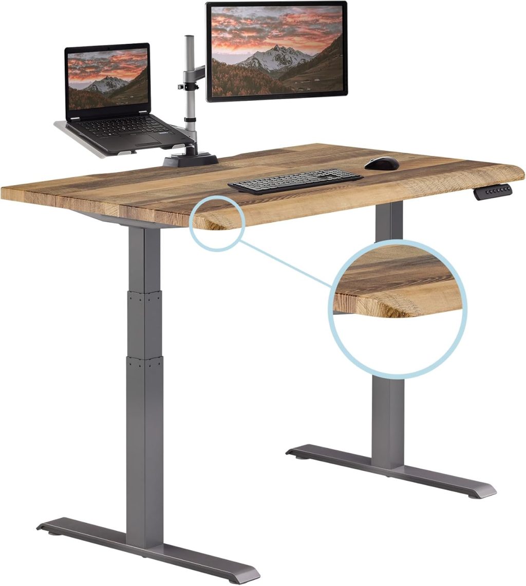 Vari ComfortEdge Electric Height Adjustable Standing Desk – 48×30 Varidesk Sit-Stand Desk for Home Office, Sloped Ergonomic Front Edge, Stable T-Style Legs, Easy Assembly – Reclaimed Wood – 2 Packages Vari ComfortEdge Electric Height Adjustable Standing Desk – 48×30 Varidesk Sit-Stand Desk for Home Office, Sloped Ergonomic Front Edge, Stable T-Style Legs, Easy Assembly – Reclaimed Wood – 2 Packages