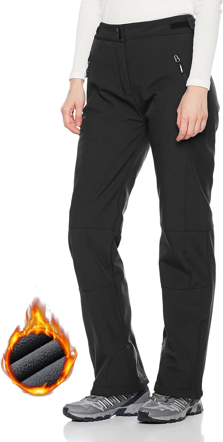 Outdoor Ventures Women’s Sleek Waterproof Softshell Fleece Lined Ski Snow Insulated High Rise Hiking Pants with Bottom Zipper
