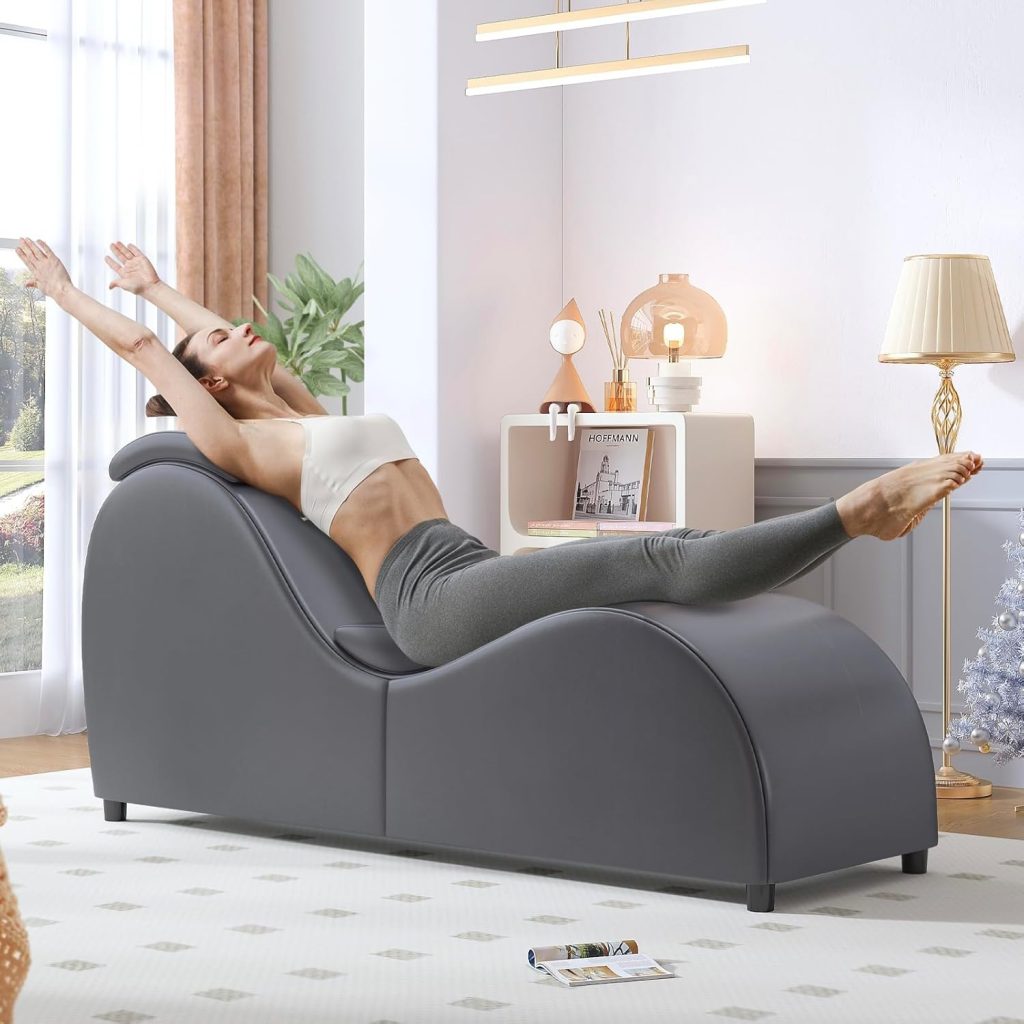 Curved Yoga Chair, Sleek Chaise Lounge for Adults, Yoga Sofa Couch for Stretching Relaxing Exercising, Modern Leather Yoga Chair with Ergonomic Positioning for Bedroom Lounge Living Room – Grey Curved Yoga Chair, Sleek Chaise Lounge for Adults, Yoga Sofa Couch for Stretching Relaxing Exercising, Modern Leather Yoga Chair with Ergonomic Positioning for Bedroom Lounge Living Room – Grey