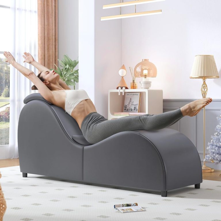 Curved Yoga Chair, Sleek Chaise Lounge for Adults, Yoga Sofa Couch for Stretching Relaxing Exercising, Modern Leather Yoga Chair with Ergonomic Positioning for Bedroom Lounge Living Room – Grey