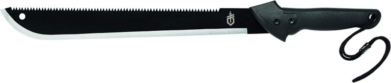 Gerber Gear Gator Machete 25″ with Plain Edge Blade and Saw, Gator Grip and Protective Sheath for Gardening, Survival, Hunting, Camping and Bushcraft, Black