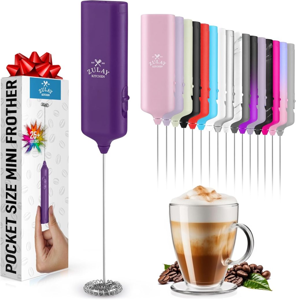 Powerful Milk Frother Wand – Mini & Mighty Handheld Drink Mixer – Portable Coffee Frother For Latte, Cappuccino, Matcha, Hot Chocolate, Creamer – Purple Powerful Milk Frother Wand – Mini & Mighty Handheld Drink Mixer – Portable Coffee Frother For Latte, Cappuccino, Matcha, Hot Chocolate, Creamer – Purple