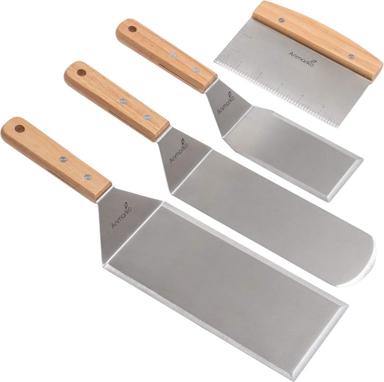 Stainless Steel Metal Spatula Set – Teppaniyaki Spatulas – Griddle Scraper Flat Spatula Pancake Flipper Hamburger Turner – Metal Utensil great for BBQ Grill Flat Top Cast Iron Griddle Accessories