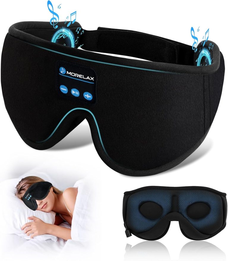Sleep Mask with Bluetooth Headphones, 3D Sleep Mask Wireless Music Eye Mask for Sleeping Side/Back Sleepers White Noise Sleep Headphones Ultra-Thin Stereo Speakers Gift for Women/Men, Black