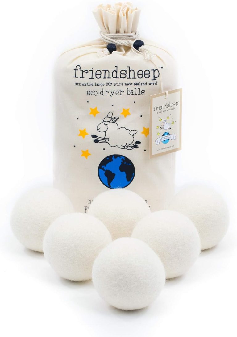 Wool Dryer Balls by Friendsheep 6 Pack XL Organic Premium Reusable Cruelty Free Handmade Fair Trade No Lint Fabric Softener White – “Creamy White”