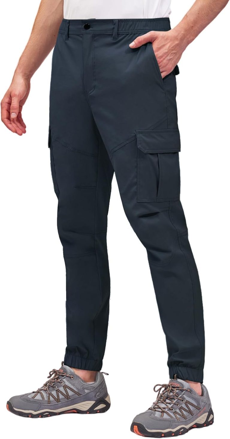 PULI Men’s Waterproof Hiking Pants, Slim Fit Cargo Joggers, Stretch Quick Dry Outdoor Pants with Pockets