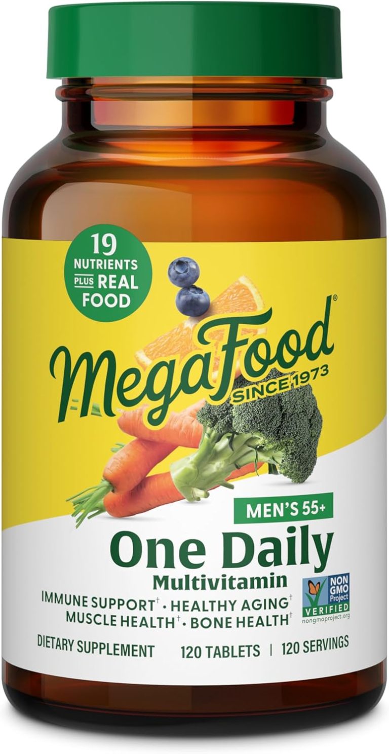 MegaFood Men’s 55+ One Daily – Multivitamin for Men with Vitamin B12, Vitamin C, Vitamin D & Zinc – Optimal Aging & Immune Support Supplement – Vegetarian – Made Without 9 Food Allergens – 120 Tabs