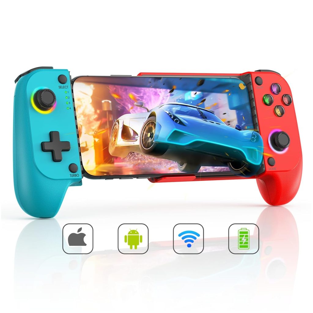 Mobile Game Controller for Android/iPhone IOS with Hall Joystick, RGB Wireless Gaming Controller Compatible with Xbox Game Pass, PlayStation, Steam Link, Call of Duty, Roblox, Minecraft Mobile Game Controller for Android/iPhone IOS with Hall Joystick, RGB Wireless Gaming Controller Compatible with Xbox Game Pass, PlayStation, Steam Link, Call of Duty, Roblox, Minecraft