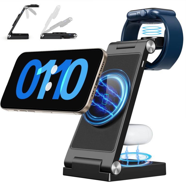 2025 Magnetic Wireless Mag-Safe Charging Station, 3 in 1 Fast Max Charging for iPhone 16 15 14 13 12 Pro Max Plus, Charger Stand for Apple Watch Series & Air pods 3 2 Pro, Gifts for Men