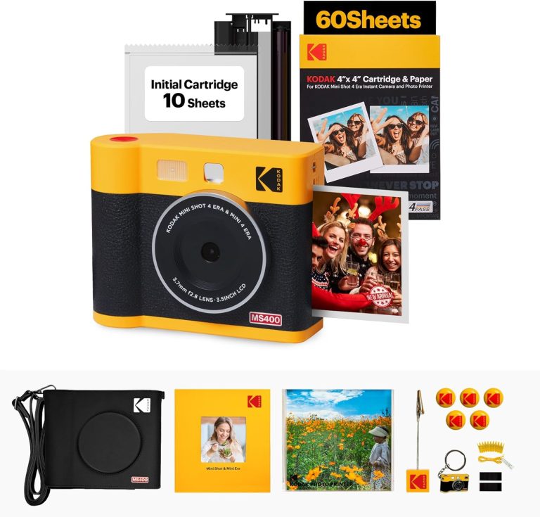 KODAK Mini Shot 4 ERA 4PASS 2-in-1 Instant Camera and Photo Printer (4×4) (Yellow, Camera + 70 Sheets + Gift Accessories)